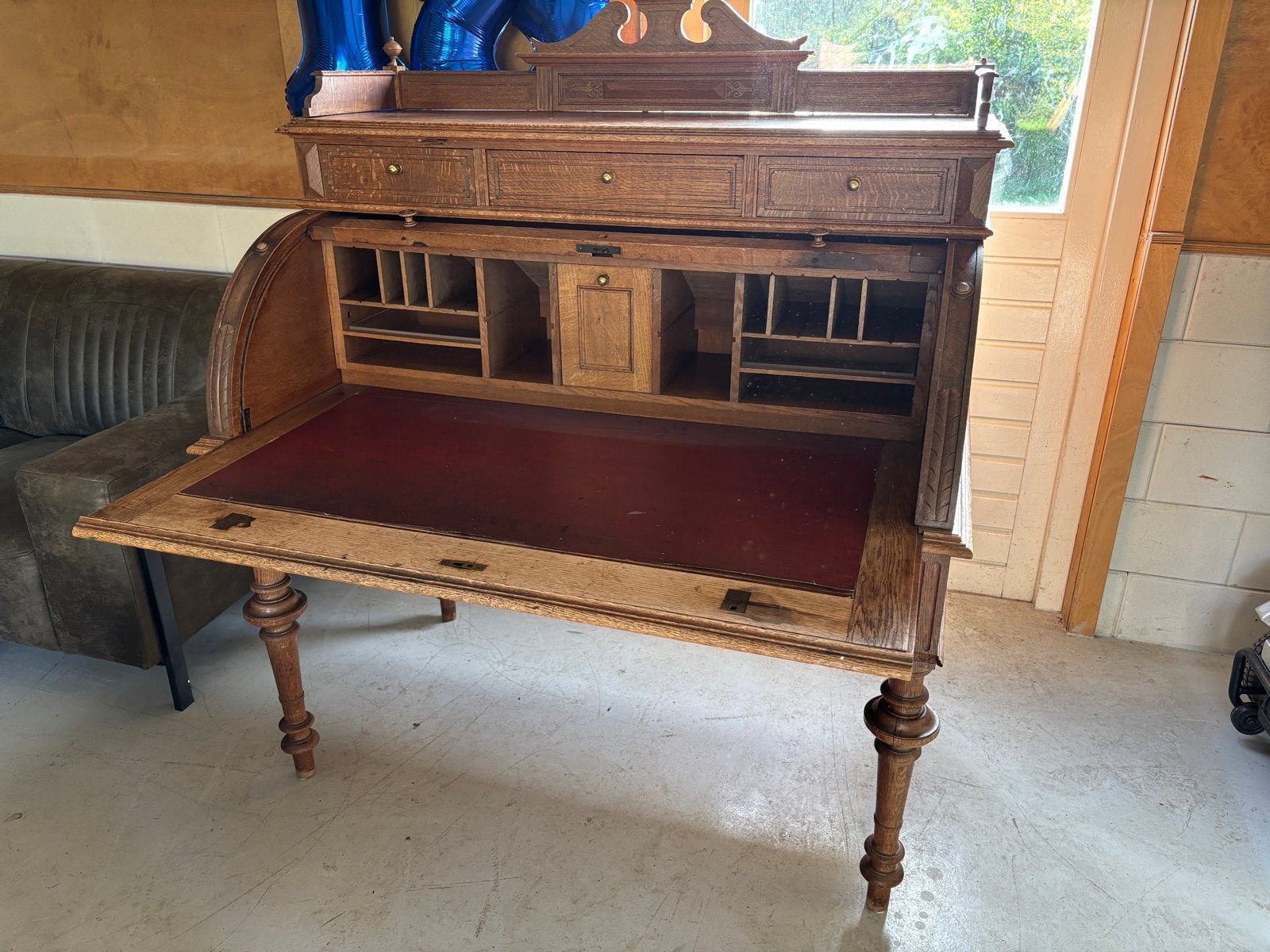 Antieke Eiken Secretaire met Rolklep, Ophalen