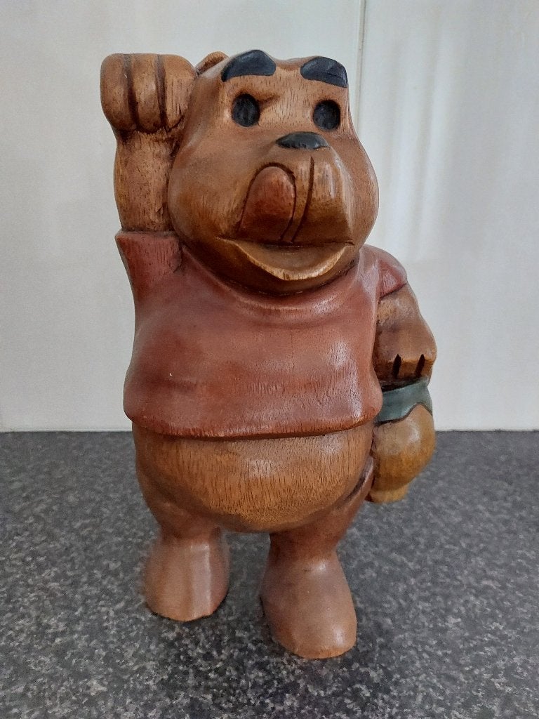 Prachtig houten Winnie de Poeh beeldje met honingpot, Ophalen of Verzenden, Zo goed als nieuw, Dier