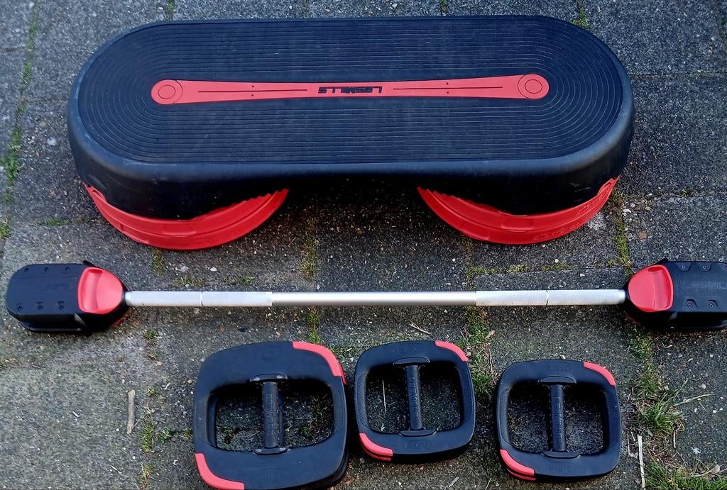 Les Mills 2.0 bodypumpset, Ophalen, Zo goed als nieuw, Benen, Stepbank