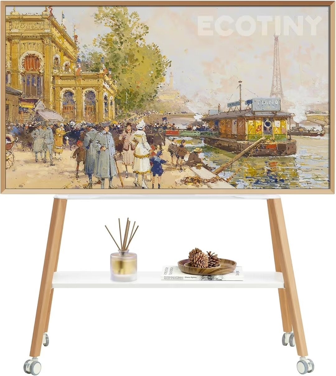Verrijdbare TV-standaard 49-75 inch, Ezelontwerp, Hout/Metaa, Info@ecotiny.com, ECOTINY, Nieuw, Ophalen of Verzenden