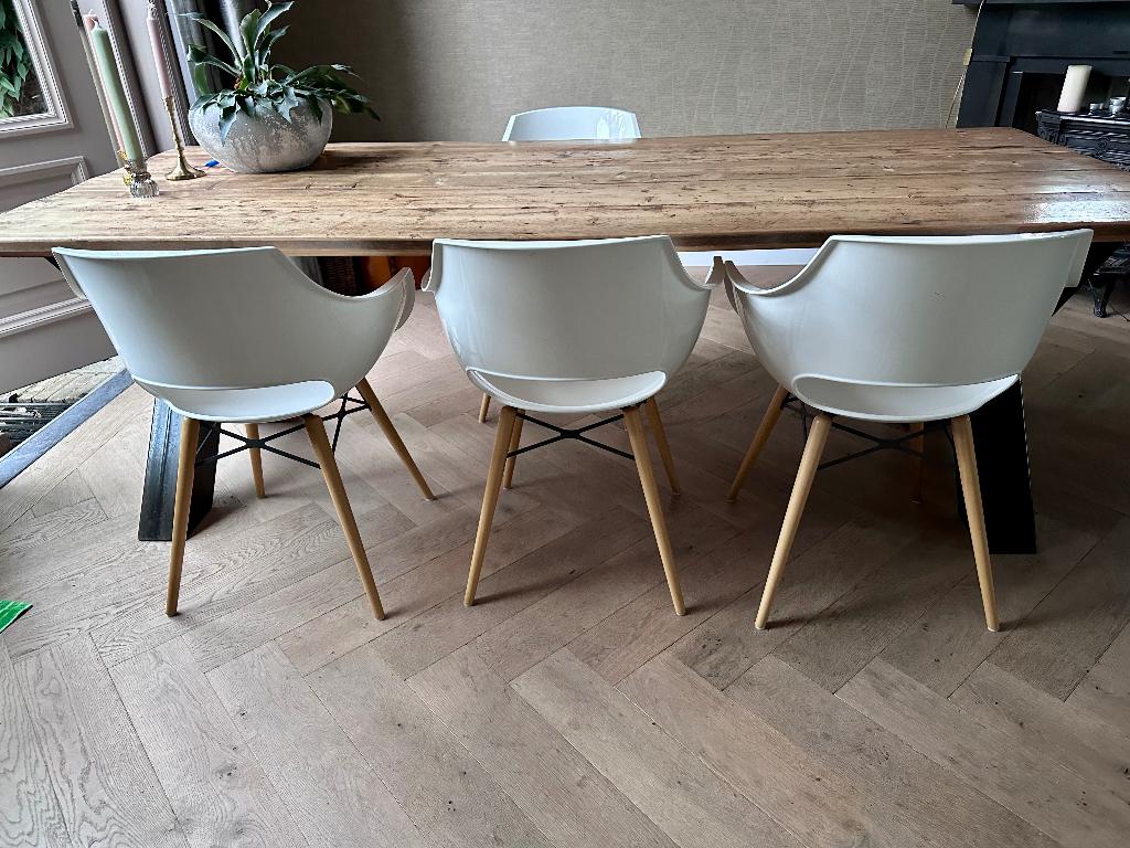 Unieke houten tafel van grenen vloerplanken, Ophalen