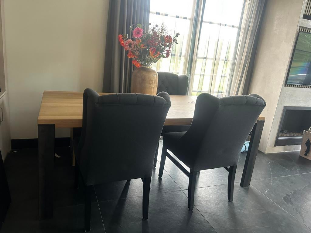 Eiken houten Tafel met 6 stoelen te koop, Ophalen, Gebruikt