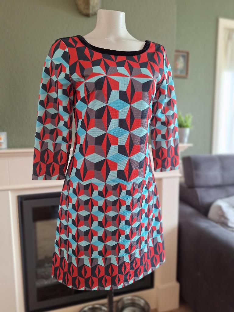 Custo blauw rood grijs fantastische jurk 40 M, Maat 38/40 (M), Overige kleuren, Custo, Verzenden