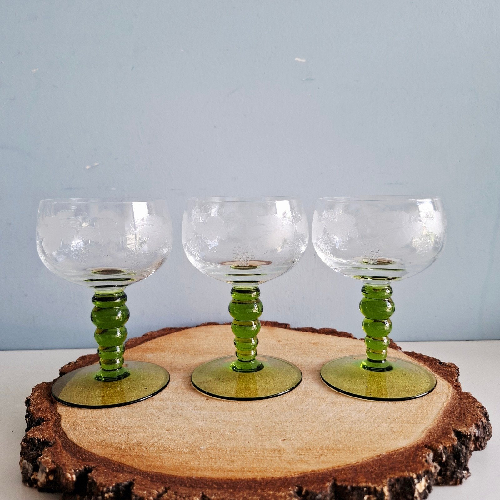 Set van 3 vintage kristallen roemers met druivenmotief, Ophalen of Verzenden
