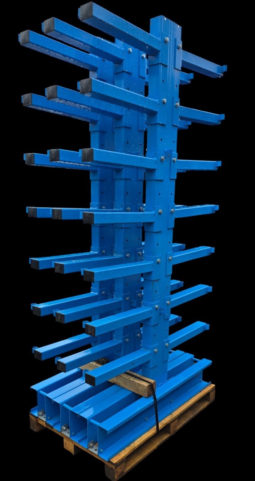 Draagarmstelling, blauw. L=325 D=120 H=240cm. Nette stelling, Ophalen, Gebruikt, IJzer