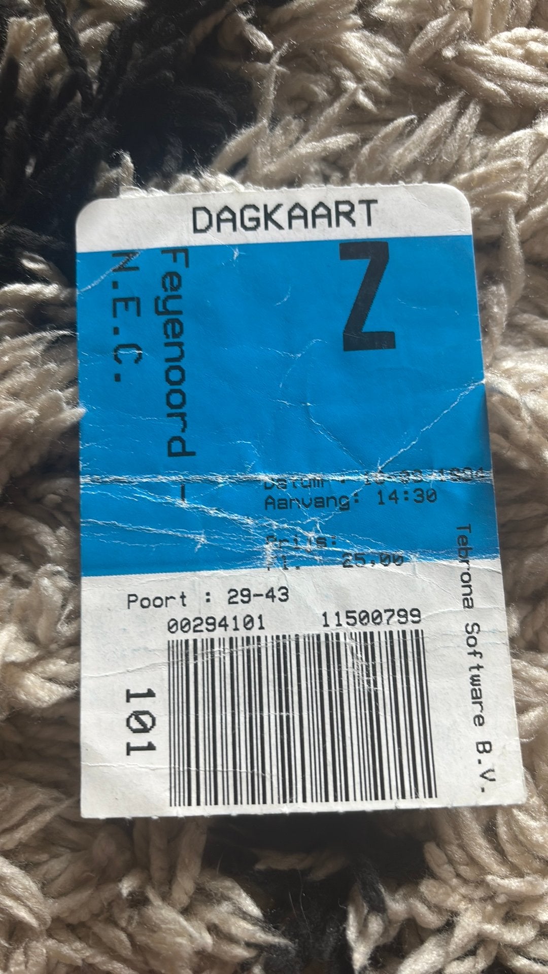 Oud stadionticket feyenoord  NEC 1994, Ophalen of Verzenden, Zo goed als nieuw, Feyenoord