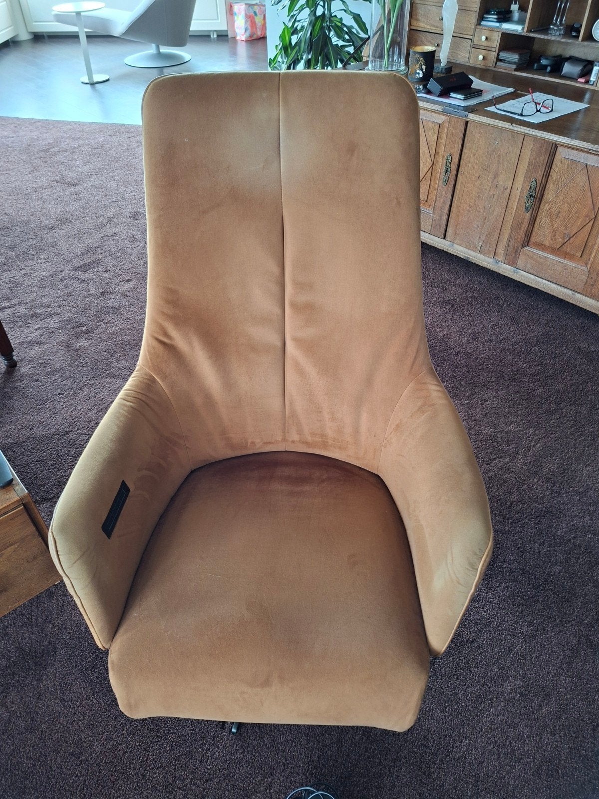 Electrische draai en relax fauteuil - leer en stof, Gebruikt, Bruin, Modern, Comfort, Ophalen of Verzenden