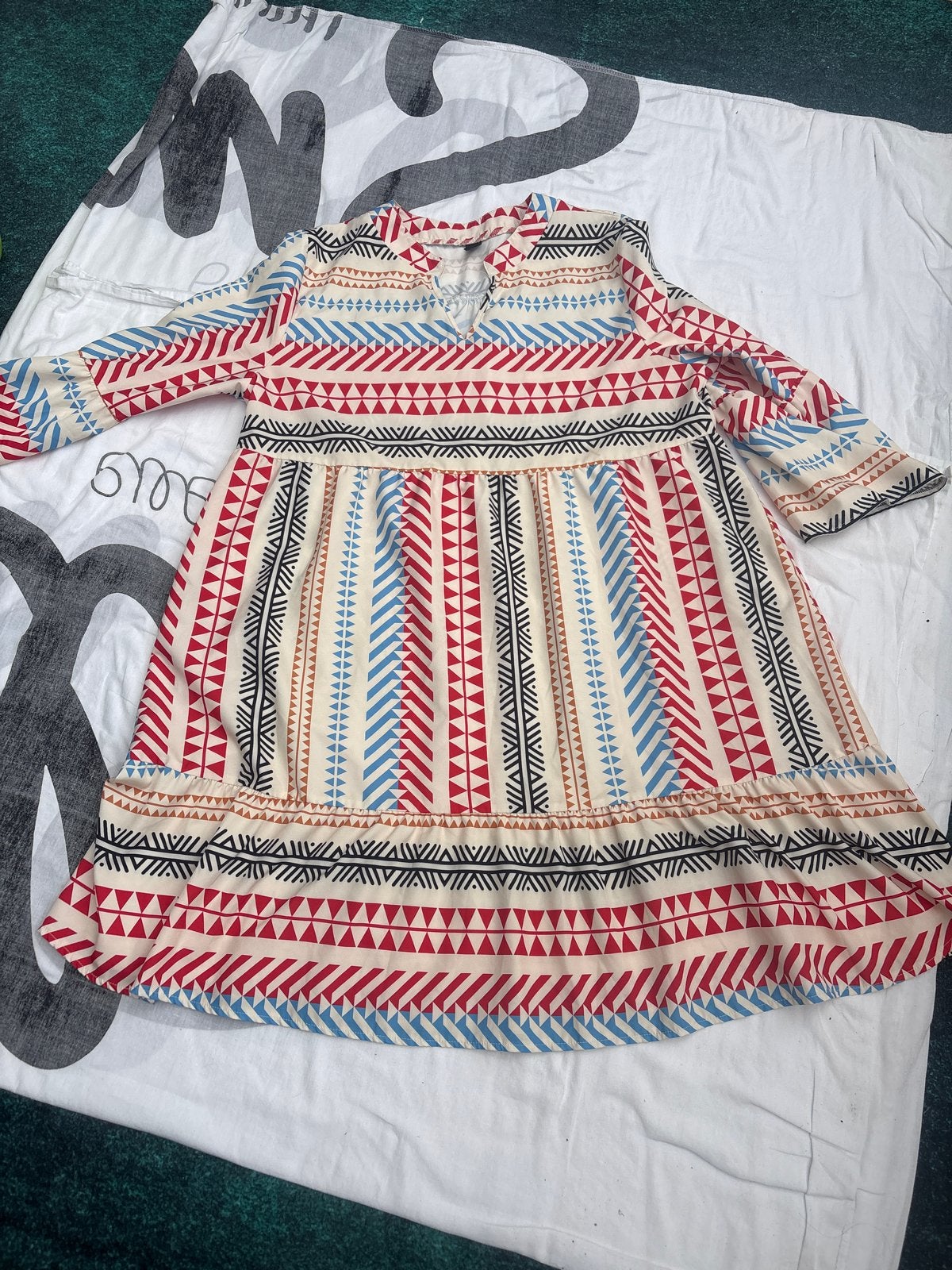 Zomerse jurk met etnische print - Maat XXL, Kleding | Dames, Meerkleurig, Maat 46/48 (XL) of groter, Ophalen of Verzenden, Zo goed als nieuw