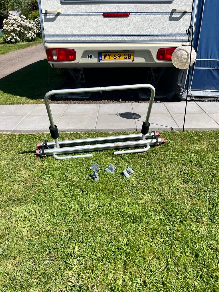 Fietsrek voor op de dissel, Caravans en Kamperen, Caravan accessoires, Ophalen of Verzenden, Gebruikt