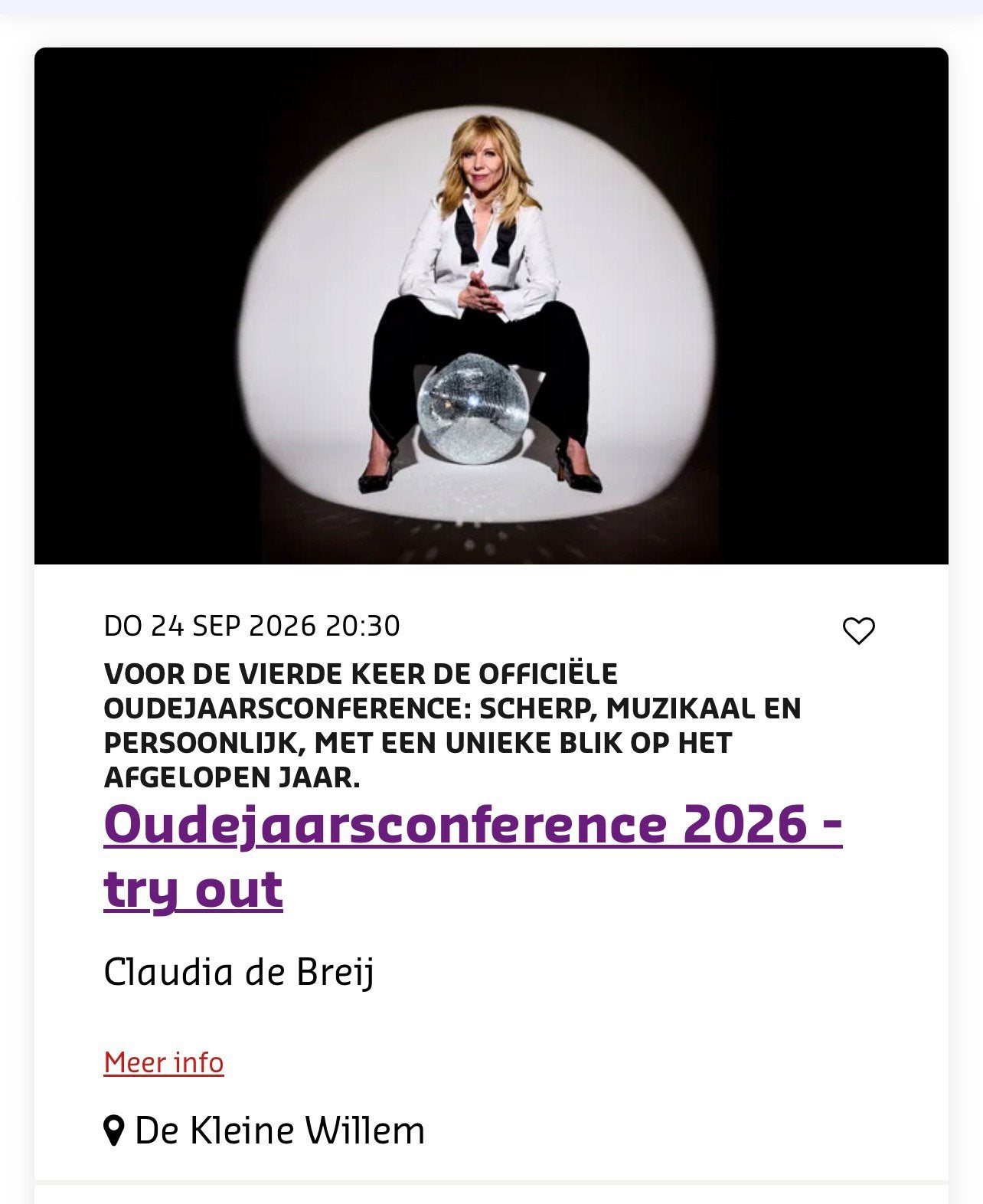Claudia de Breij oudejaarsconference Enschede, Twee personen, September