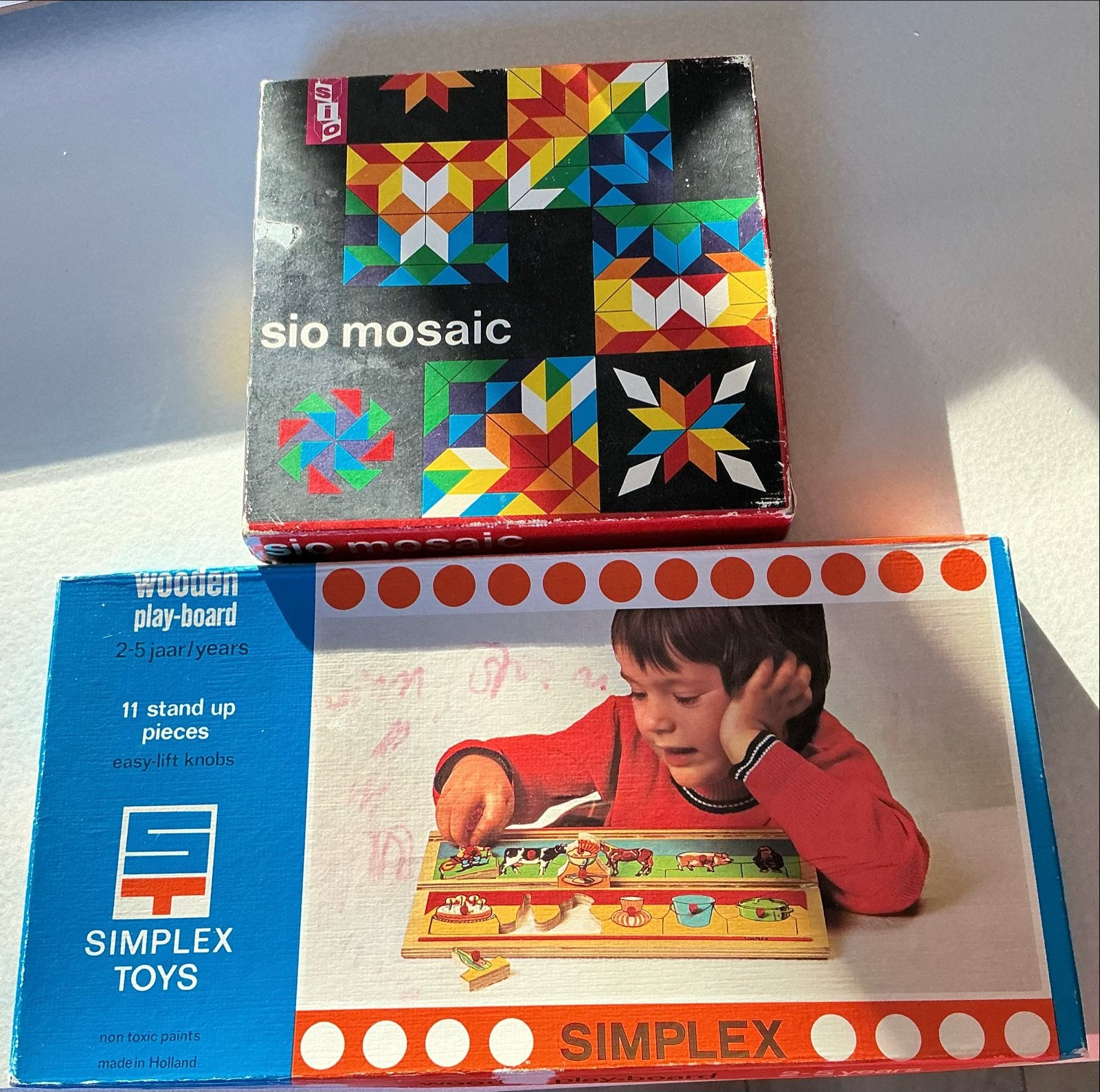 Vintage SIO Mosaic & Simplex Toys Houten Speelbord, Kinderen en Baby's, Verzenden, Gebruikt, Overige typen