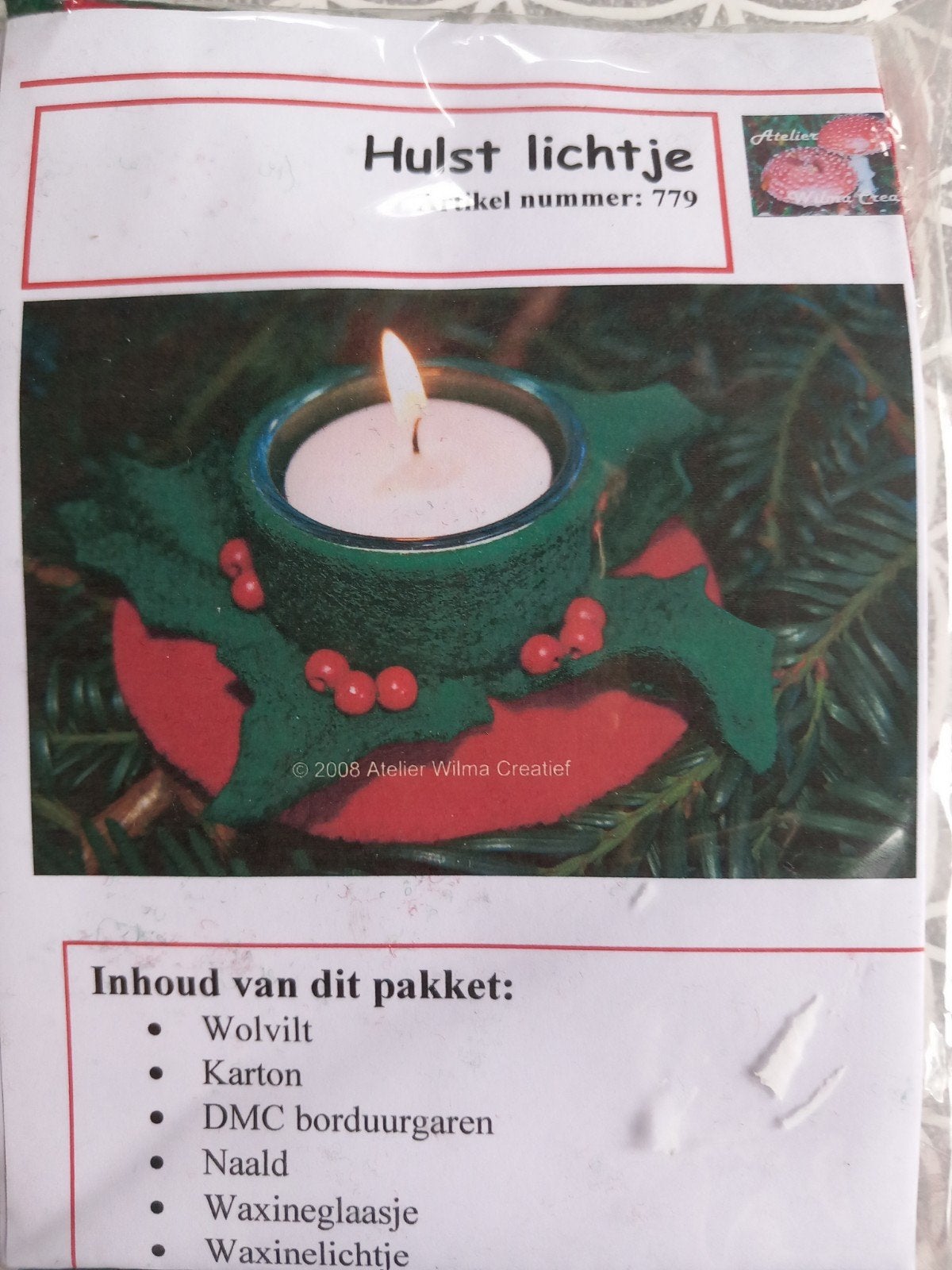 Viltpakket Atelier Wilma Creatief - Hulstlichtje, Hobby en Vrije tijd, Vilt, Ophalen of Verzenden, Nieuw, Figuurtje(s), Wolvilt