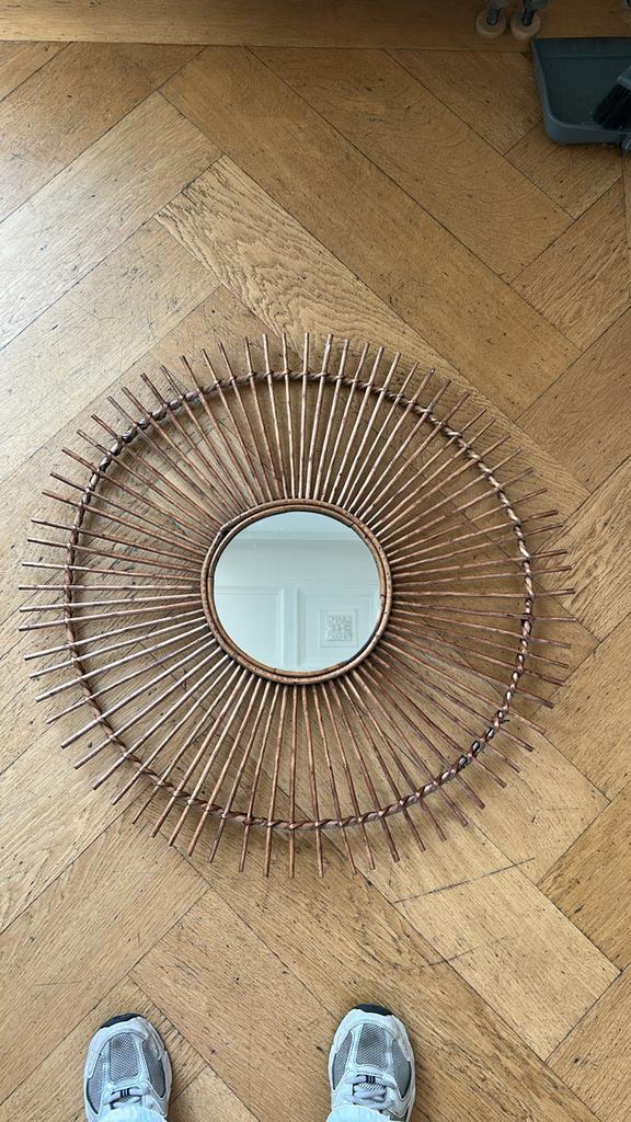 Spiegel hout boho style, Gebruikt, Rond, Ophalen of Verzenden, Minder dan 100 cm