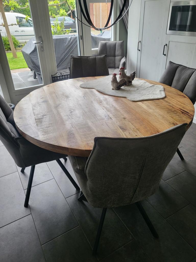 Ronde eettafel met 6 stoelen, Huis en Inrichting, Tafels | Eettafels, Overige houtsoorten, Gebruikt, Rond, Ophalen of Verzenden