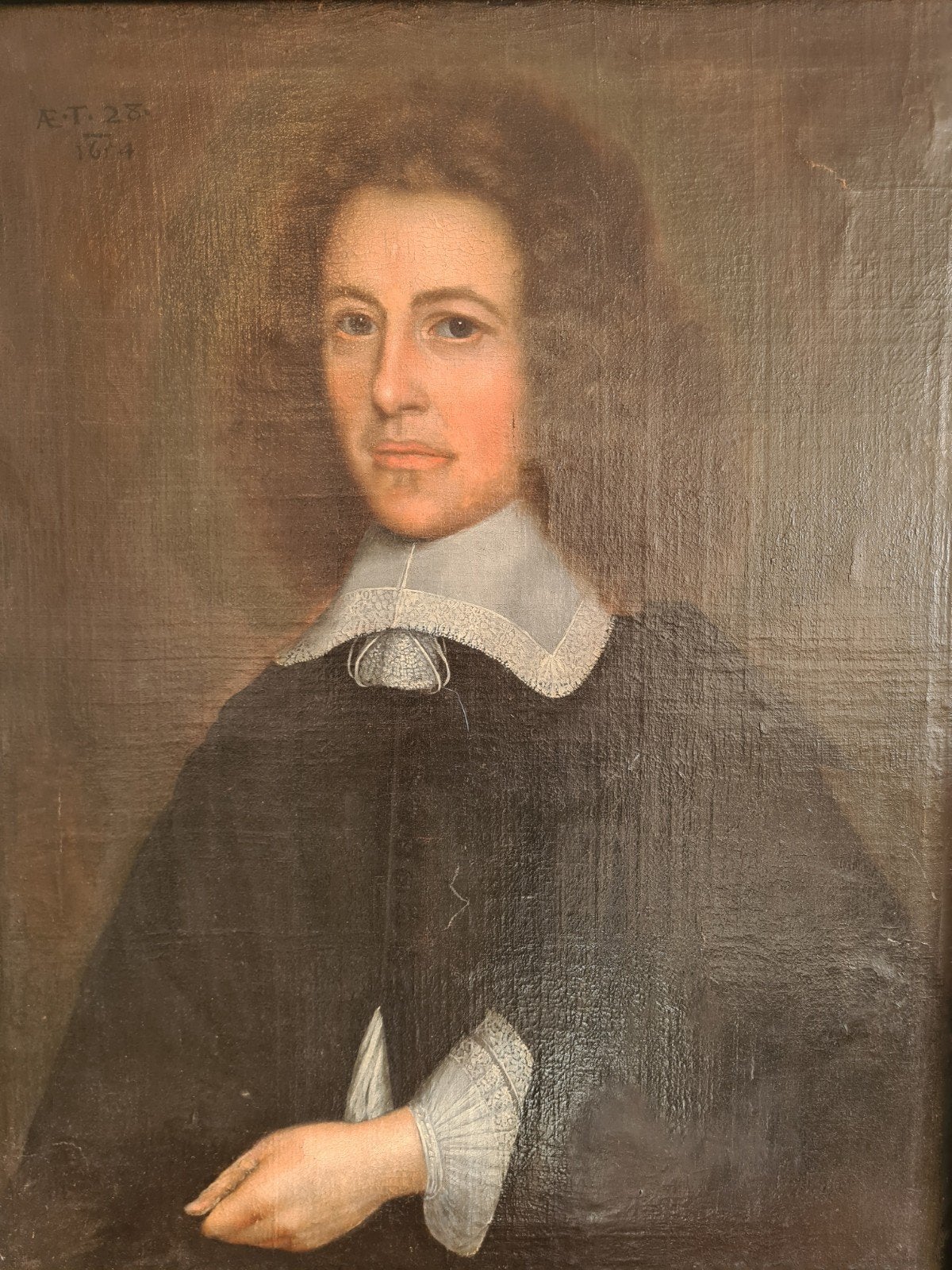 Portret van een Heer 17e-eeuw (1654), Antiek en Kunst, Ophalen, Doek, Portret of Personen, Bijzondere lijst