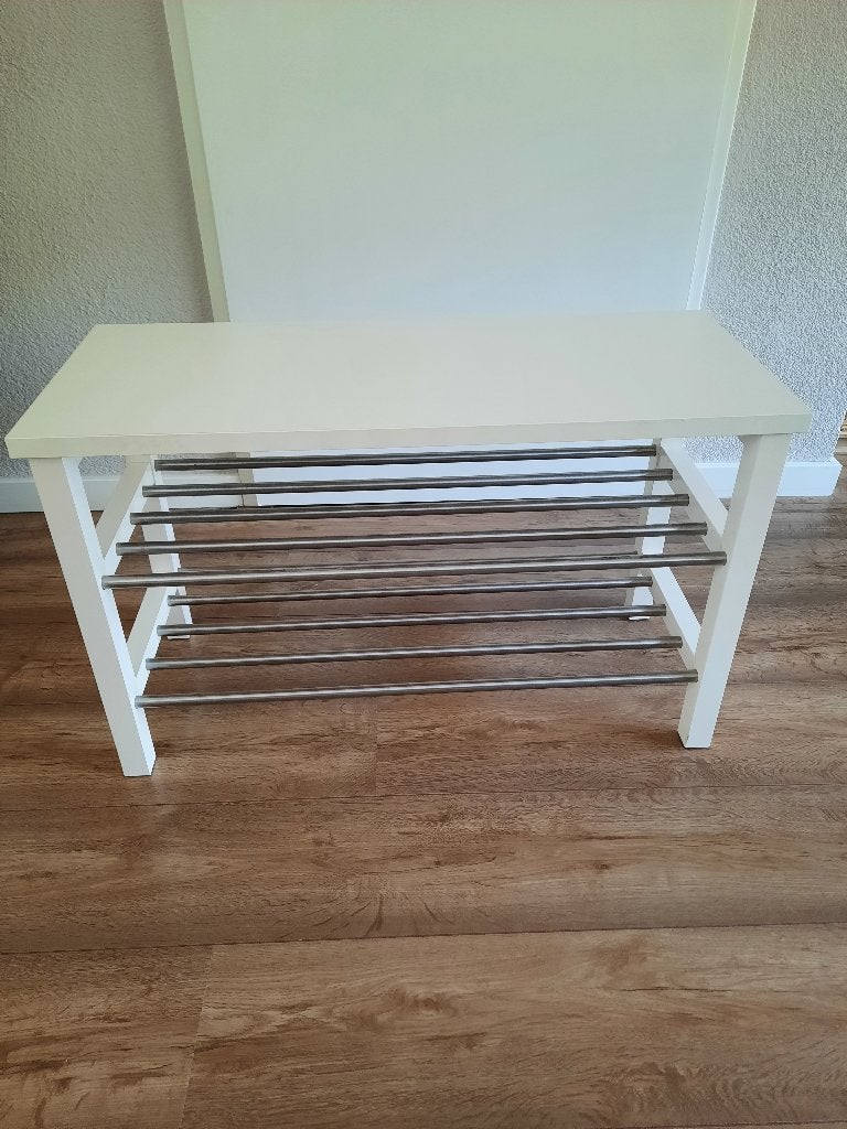 Bankje met schoenenrek  wit, Ophalen, Hout, Overige stijlen, Zo goed als nieuw