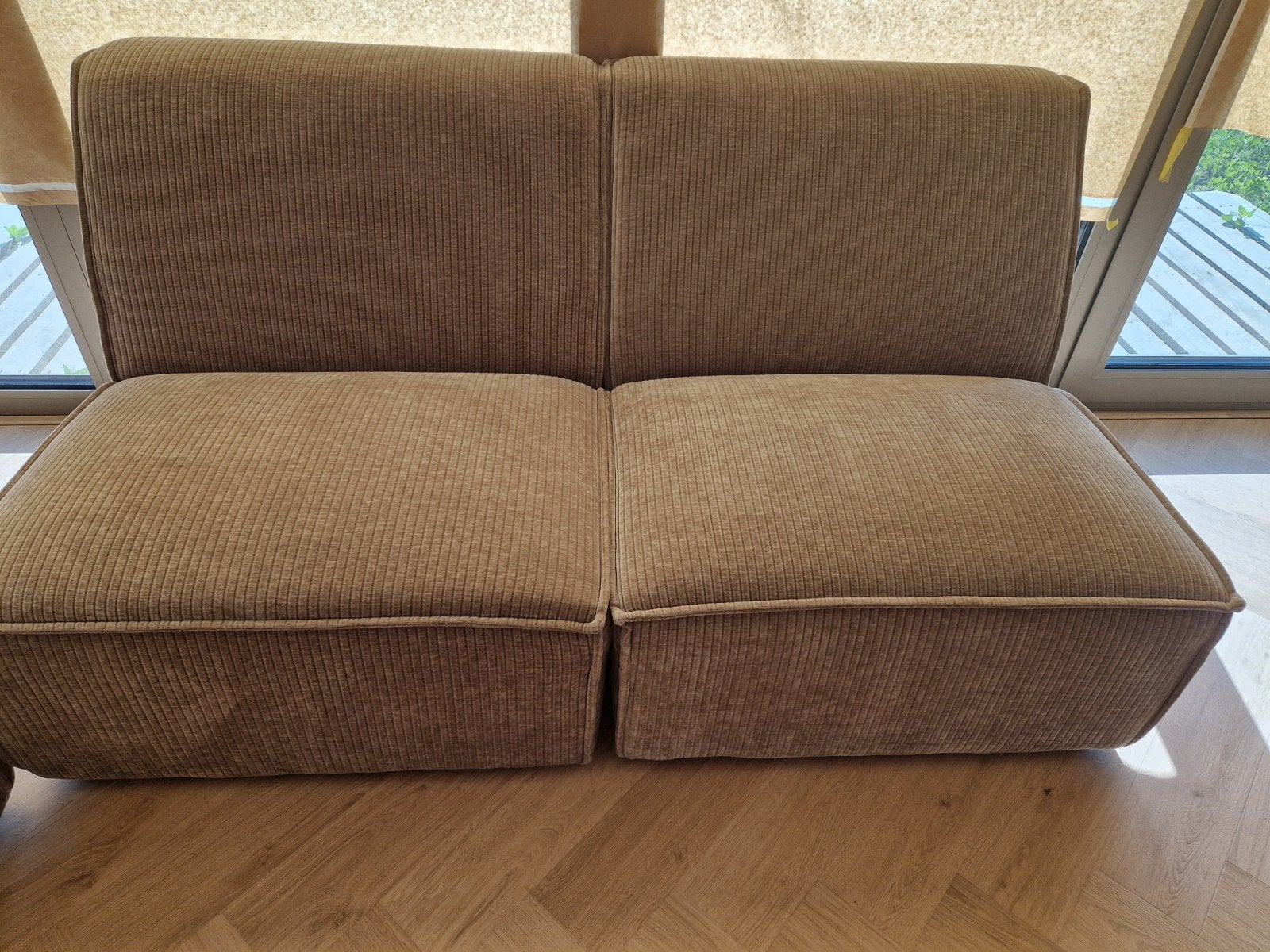 Bankstel bestaande uit 3 losse elementen, beige ribstof izgs, Eenpersoons, 75 tot 100 cm, Ophalen of Verzenden, Zo goed als nieuw