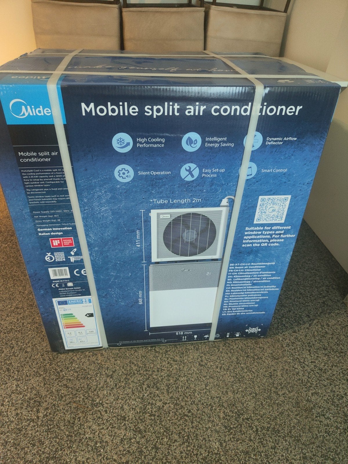 NIEUW Midea PortaSplit Mobiele Split Airco, Witgoed en Apparatuur, Airco's, Ophalen, Minder dan 60 m³, Nieuw, 3 snelheden of meer