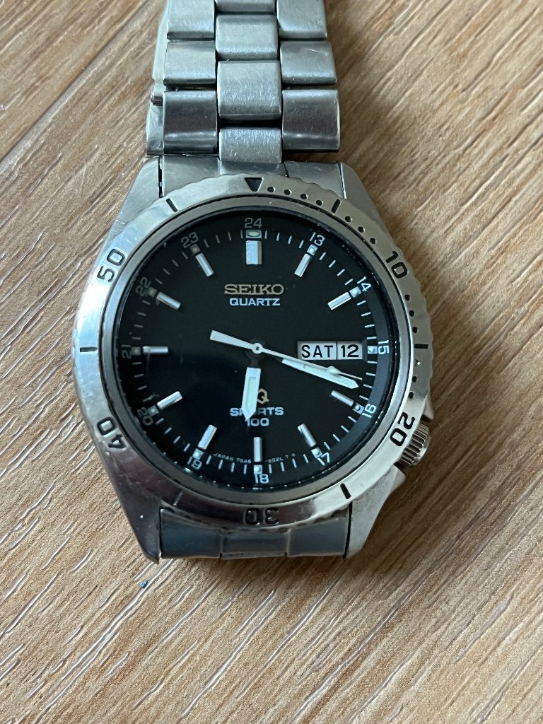 Seiko SQ Sports 100 7546-6020 Quartz Horloge, Gebruikt, Staal, Polshorloge, Ophalen of Verzenden