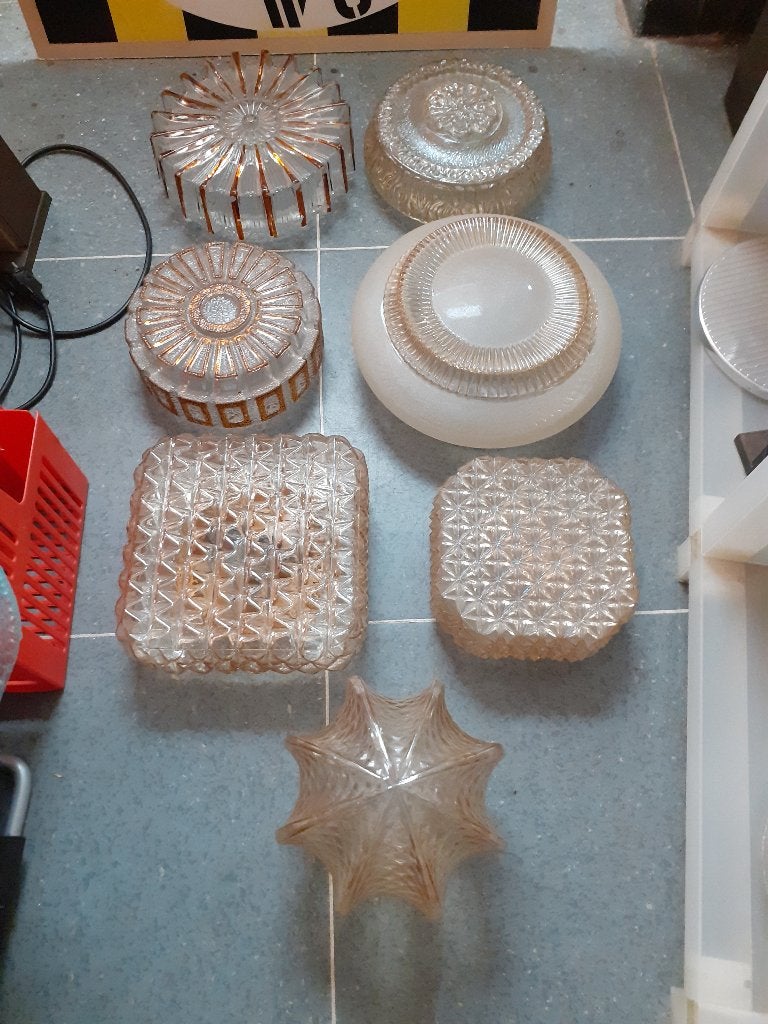diverse plafondlampen jaren 60 70 vintage design retro, Gebruikt, Rond, ?, Glas
