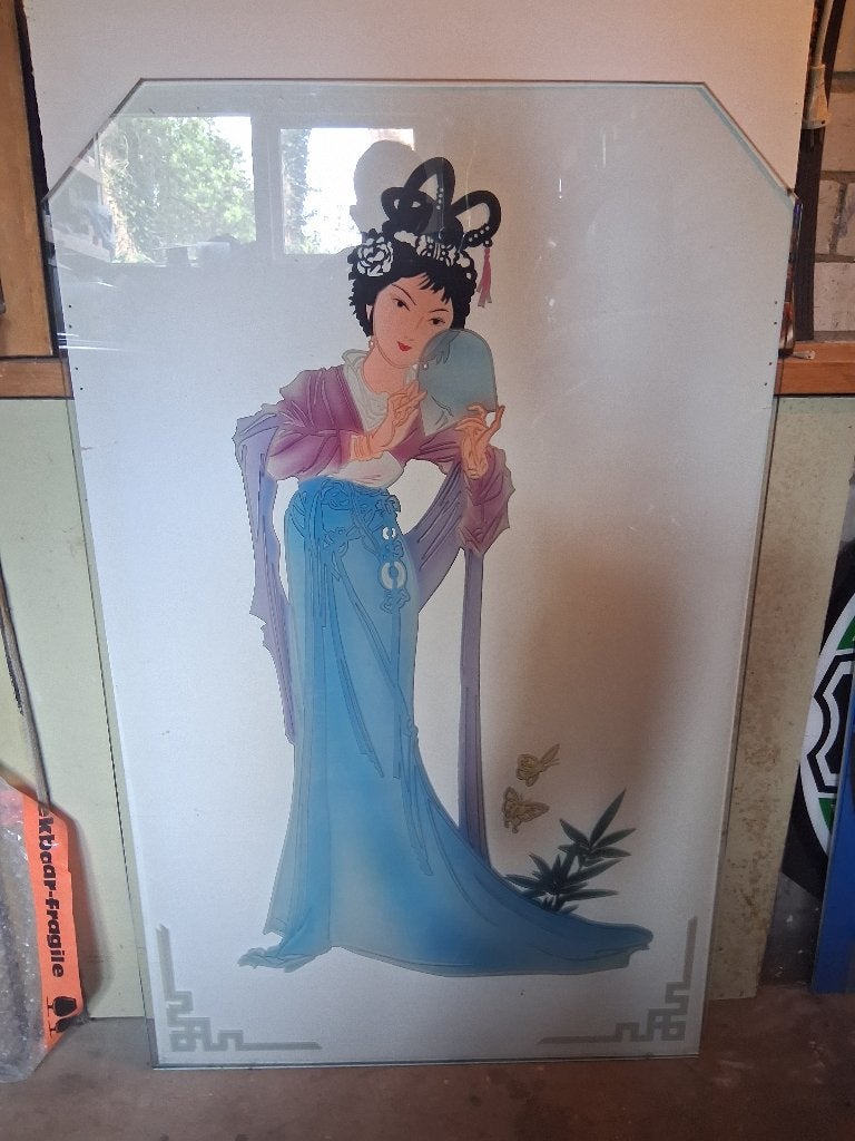 Glas chinees schilderij  vintage, Ophalen, Zo goed als nieuw
