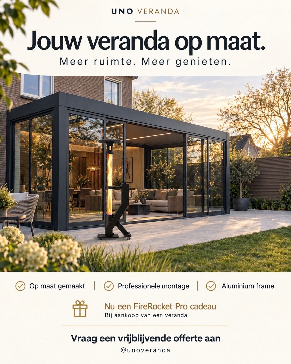 Luxe veranda op maat | Incl. montage + GRATIS FireRocket Pro, Ophalen, Nieuw, Veranda