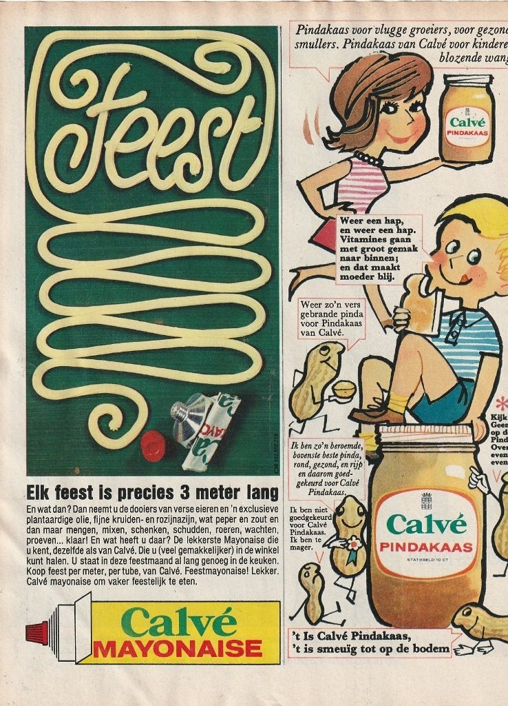 Retro reclame 1966 Calvé pindakaas en mayonaise feest, Verzenden, Overige typen