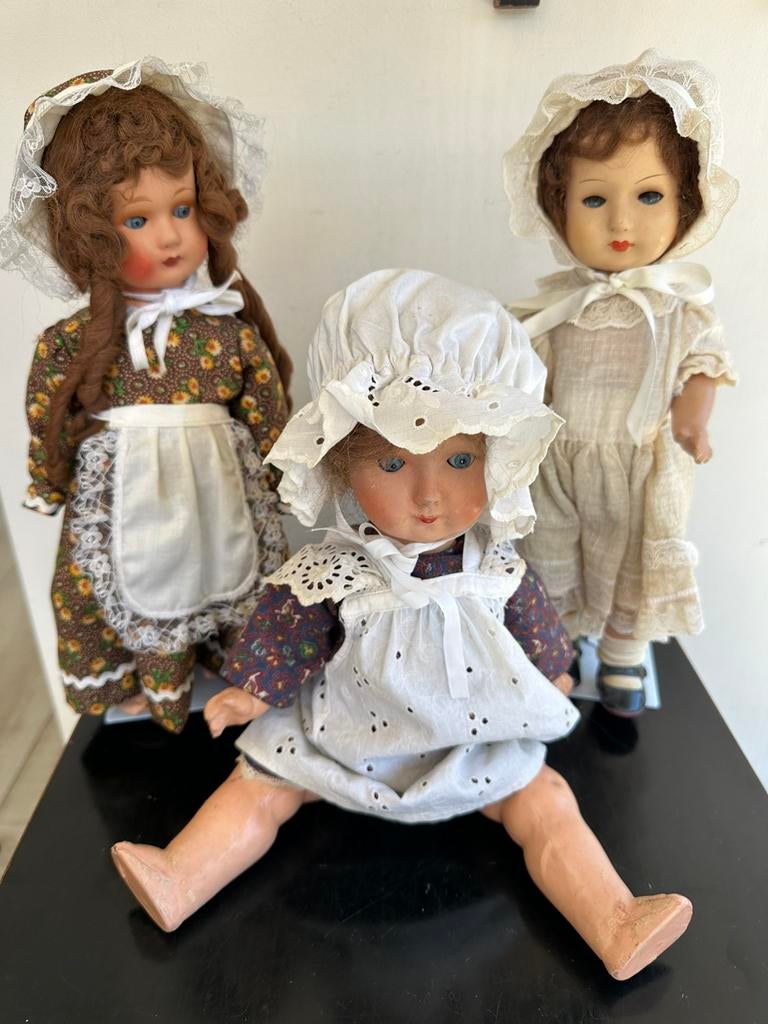 3 oude papier mache poppen 34/35/40 cm 1 koop, Ophalen of Verzenden, Zo goed als nieuw, Pop