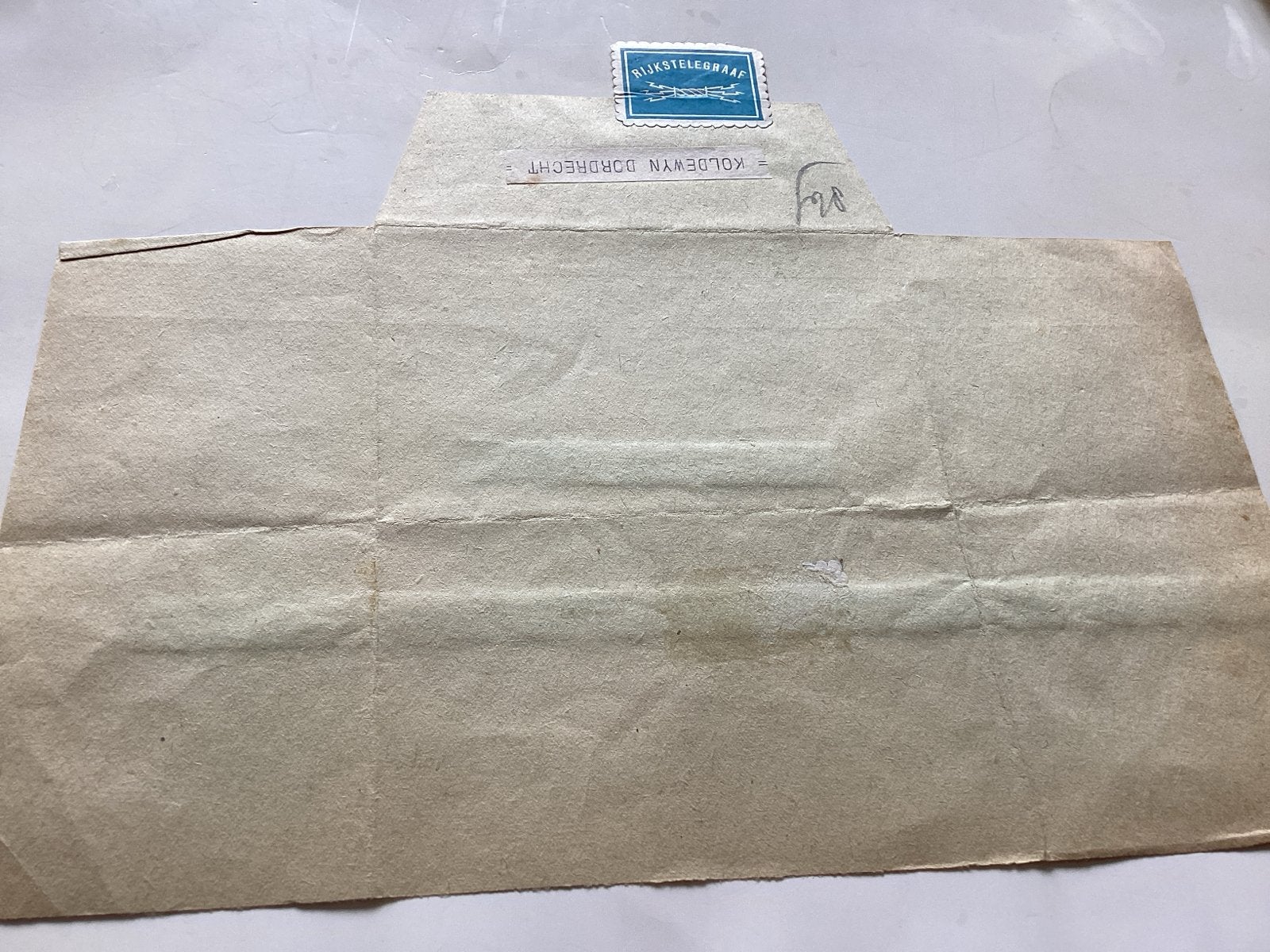 Oude Nederlandse Rijkstelegraaf telegram met postzegel, Ophalen of Verzenden, Zo goed als nieuw