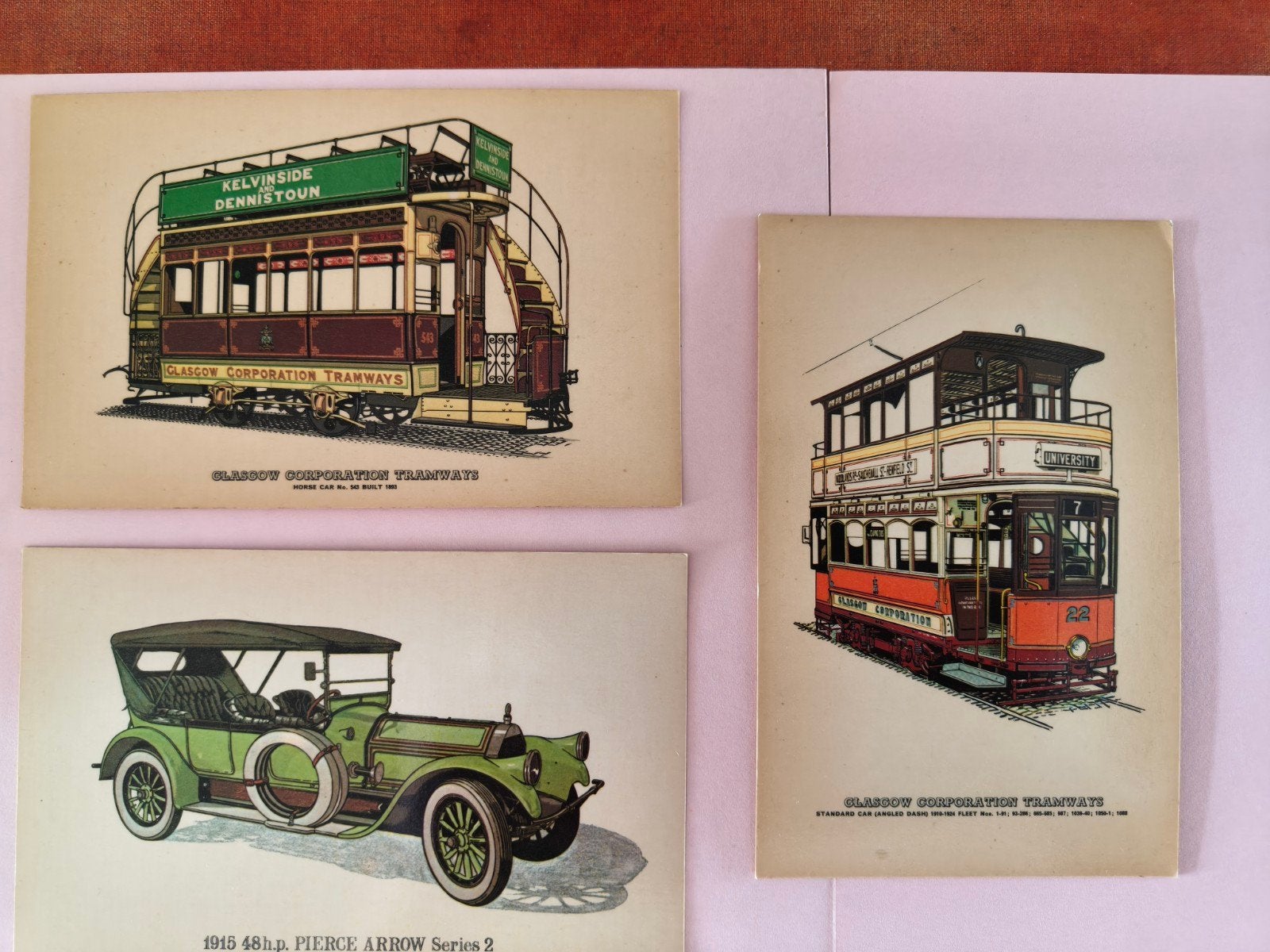 Vintage Glasgow Tramways & Pierce Arrow Ansichtkaarten, Ophalen of Verzenden, Voor 1920, Ongelopen, Voertuig