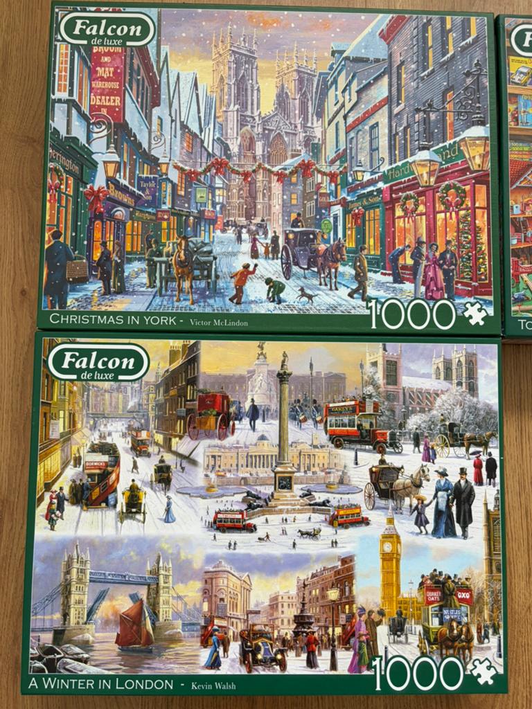Diverse (kerst)puzzels van Falcon, Gibson, Wasgij (1000 stuk, Ophalen of Verzenden, 500 t/m 1500 stukjes, Gebruikt, Legpuzzel