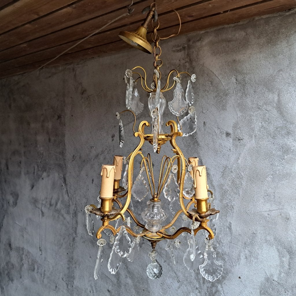 Mooie oude Franse kroonluchter lamp glazen pegels *Etage3*, Ophalen, Gebruikt, ., .