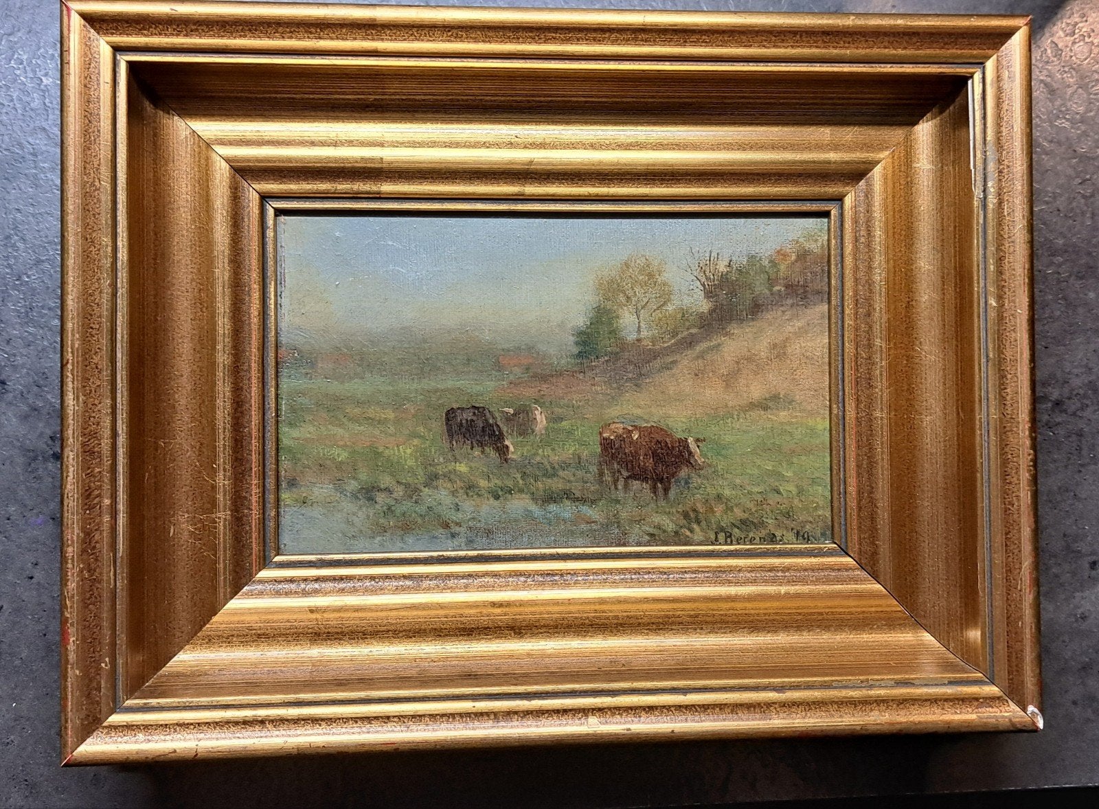 Schilderij J.Berends 1919 landschap met koeien., Antiek en Kunst, Ophalen of Verzenden