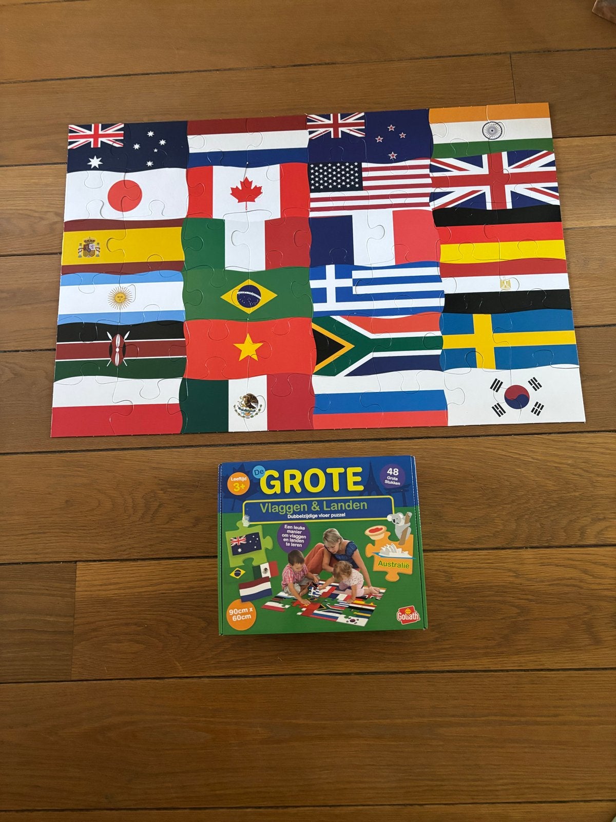 Grote Vlaggen & Landen Puzzel 90x60 cm - Dubbelzijdig, Ophalen, Meer dan 50 stukjes, Gebruikt, 2 tot 4 jaar