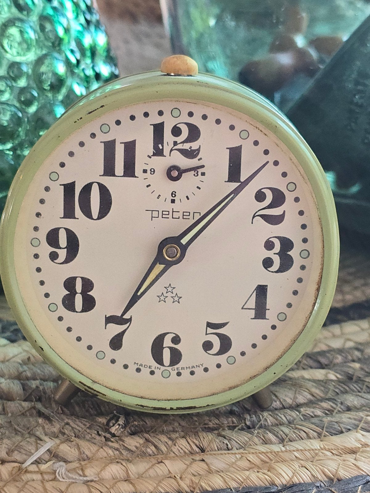 vintage antieke mechanische wekker van Duitse merk Peter €15, Antiek en Kunst, Antiek | Klokken, Ophalen of Verzenden