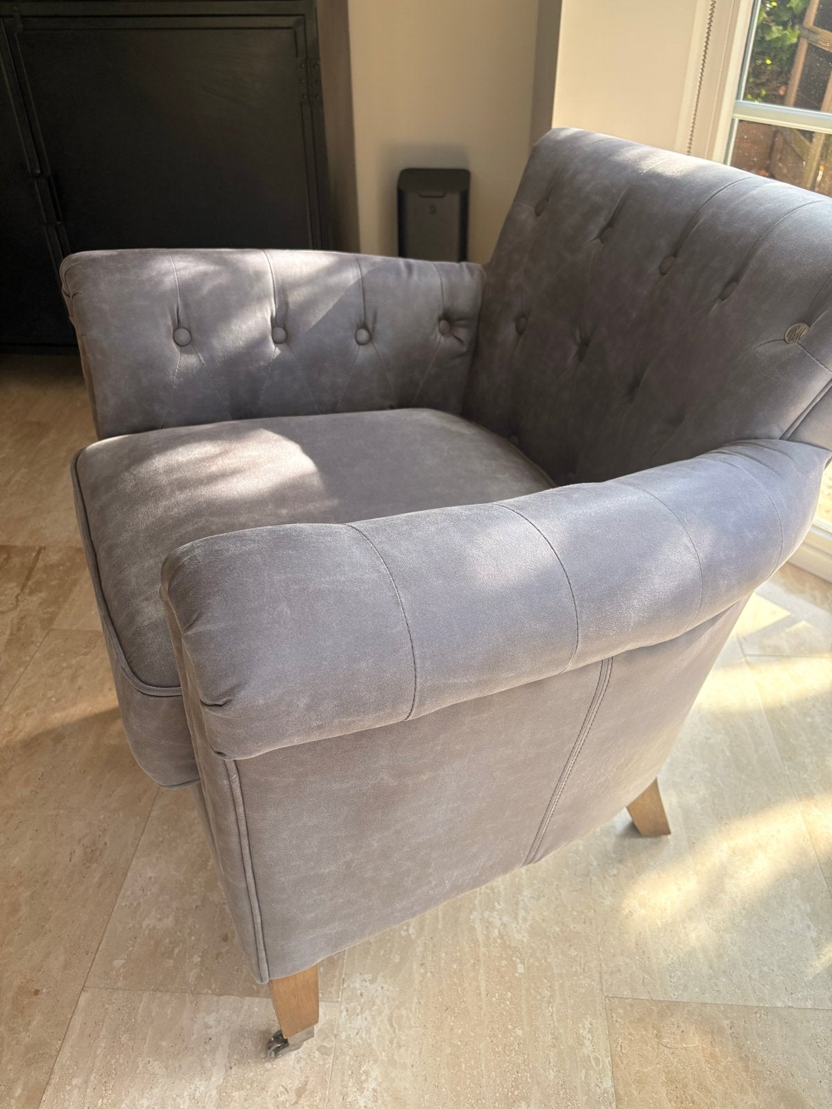 2 leuke grijze fauteuils van Riviera Maison, Huis en Inrichting, Fauteuils, Ophalen, Gebruikt, Stof, 75 tot 100 cm