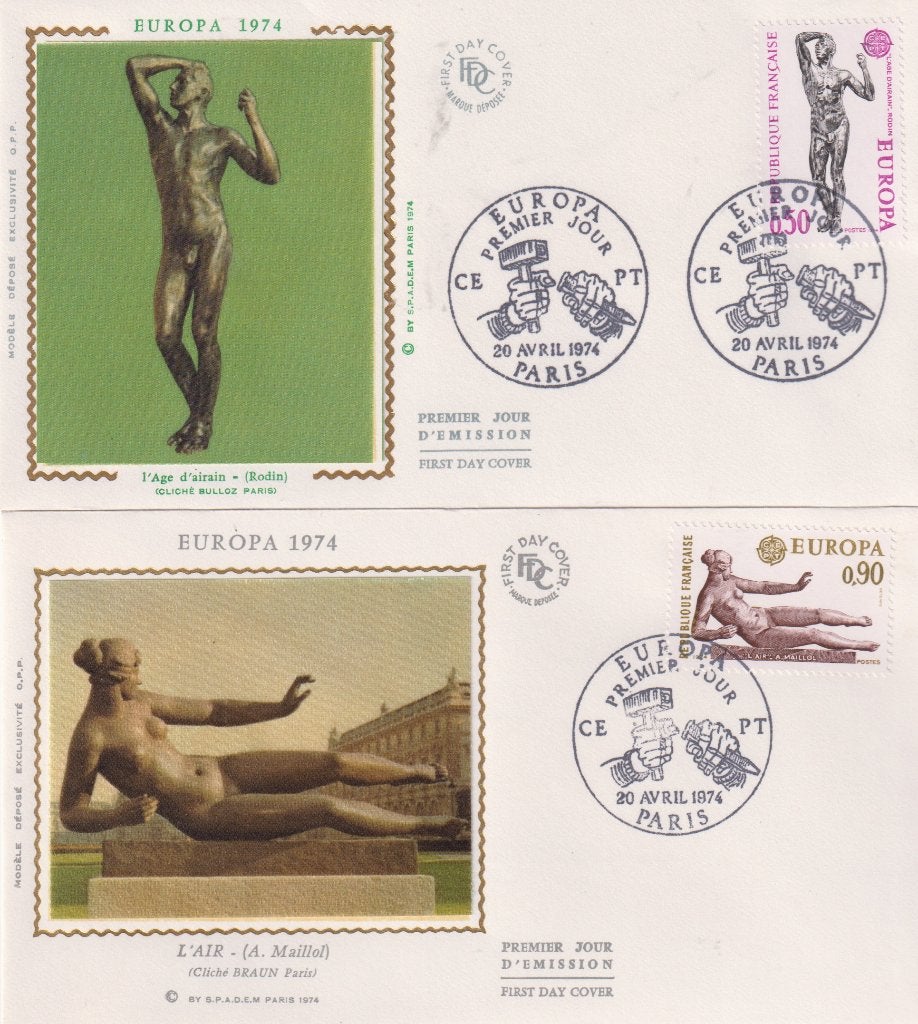Frankrijk 1974 EUROPA Standbeelden S063 2x, Verzenden, Onbeschreven, Europa