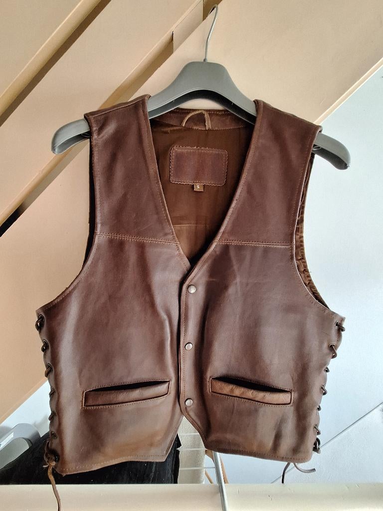Stoer bruin leren gilet, Motoren, Kleding | Motorkleding, Ophalen, Tweedehands, Heren, Overige typen