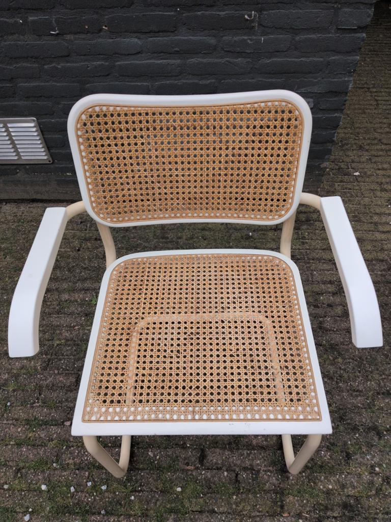 Thonet stoel s64 V wit vintage oud webbing made in Italy, Huis en Inrichting, Stoelen, Ophalen, Gebruikt, Wit, Thonet