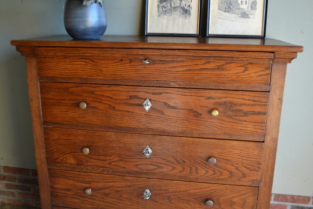 Prachtige strakke antieke eiken ladekast, dressoir, commode, Verzenden