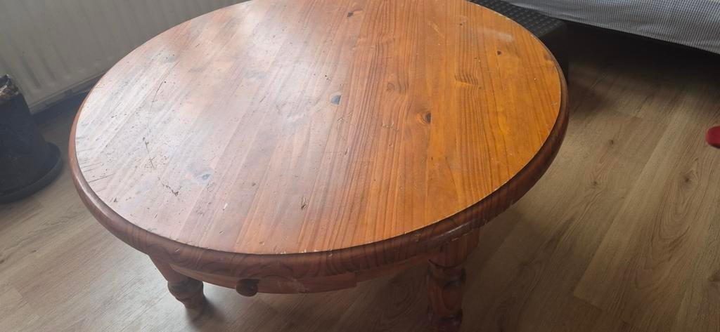 Ronde houten salontafel met lade, Huis en Inrichting, Ophalen, Gebruikt, 50 tot 100 cm, Klassiek