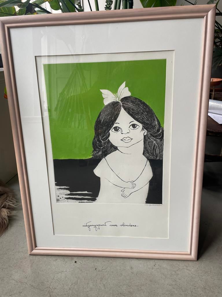 Ans Wortel - Ets aquatint meisje met strik, Ophalen