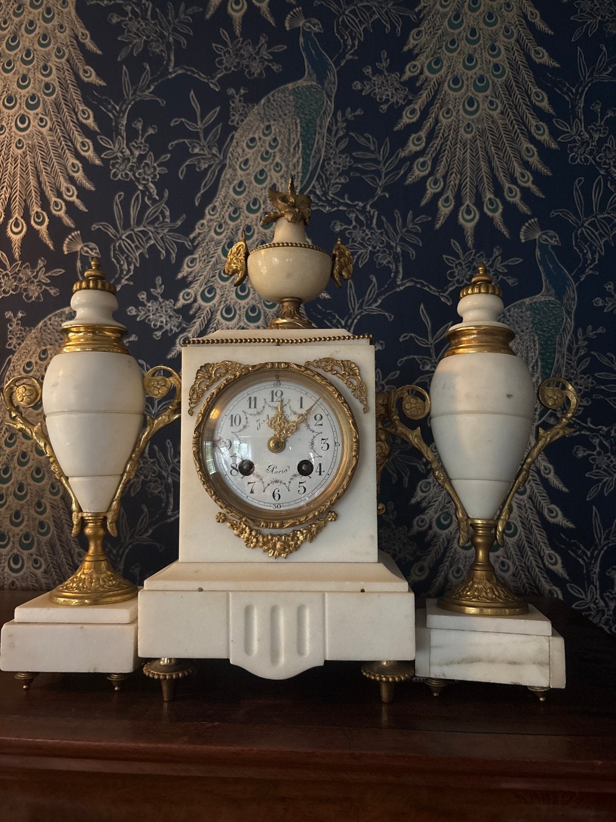 Antieke marmeren pendule met vazen, Antiek en Kunst, Ophalen of Verzenden