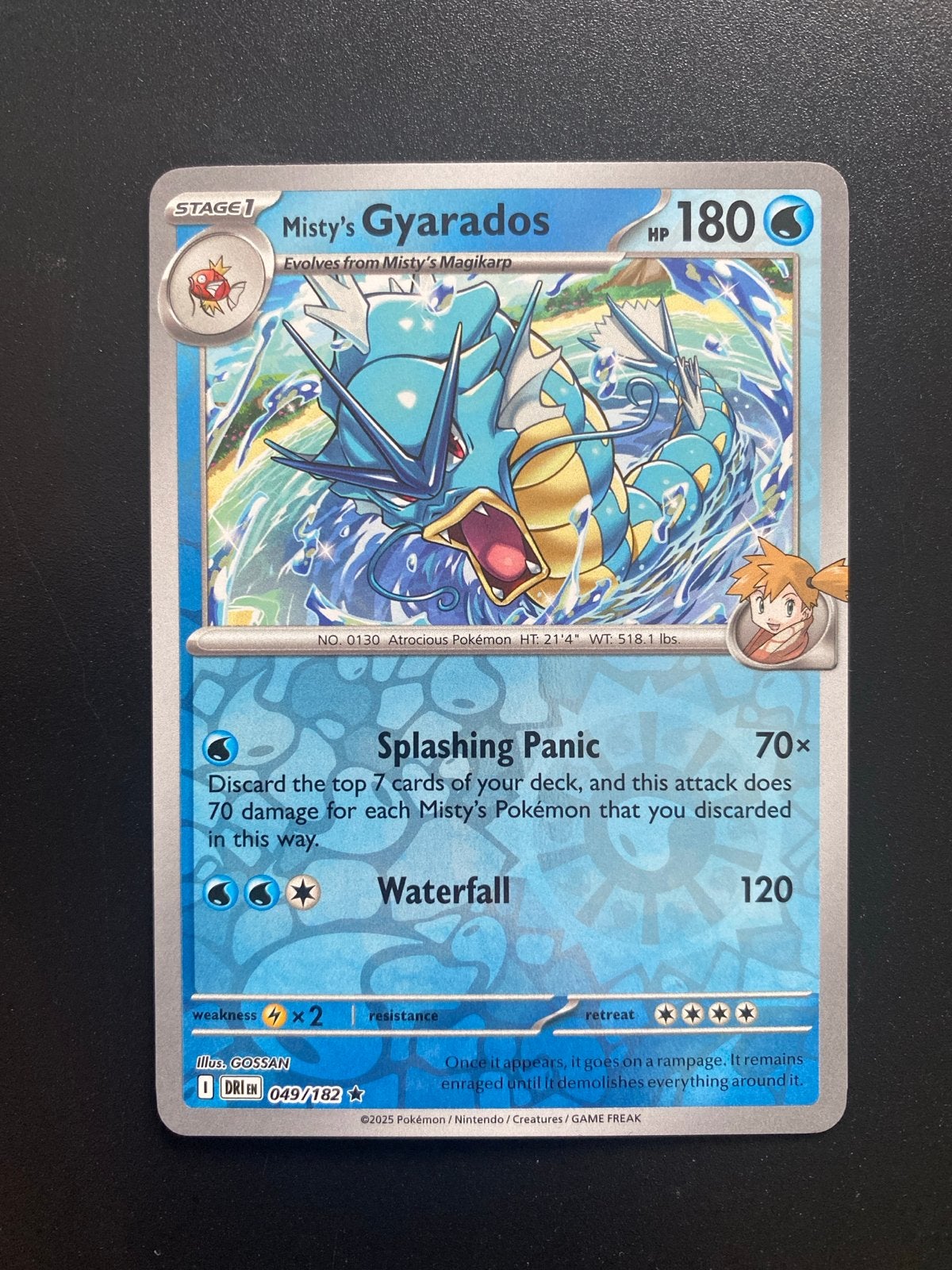 Misty's Gyarados 049/182 Rare Reverse Holo Destined Rivals, Ophalen of Verzenden, Zo goed als nieuw, Losse kaart, Foil