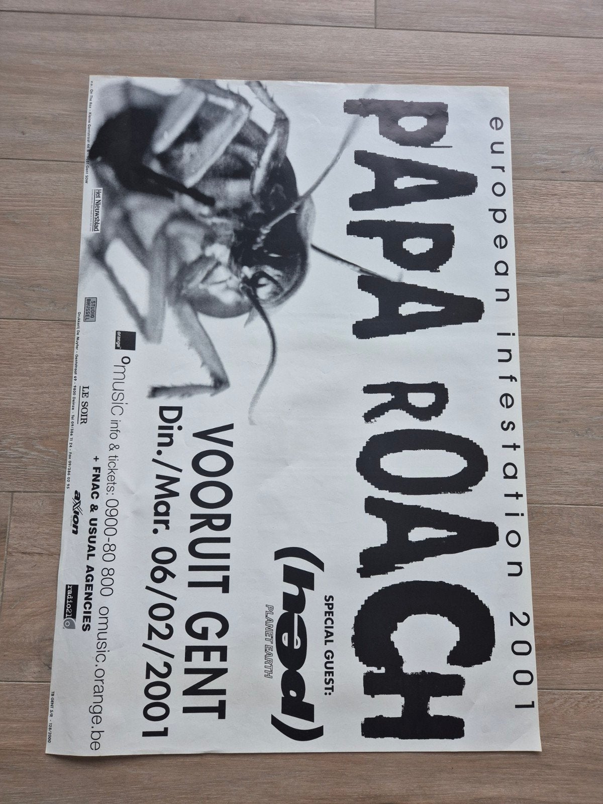 Concert poster Papa Roach Vooruit Gent 2001, Verzamelen, Ophalen of Verzenden, Zo goed als nieuw, Muziek