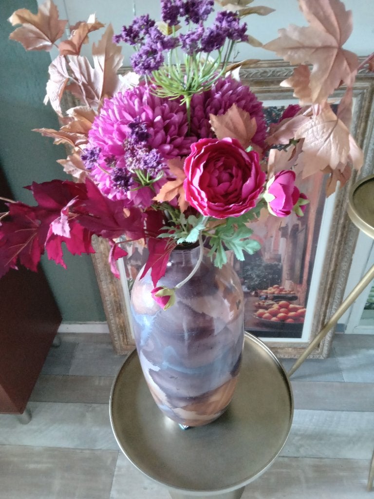 Kunstbloemen in warme kleuren met vaas, Ophalen, Binnen, 75 cm, Kunstbloem