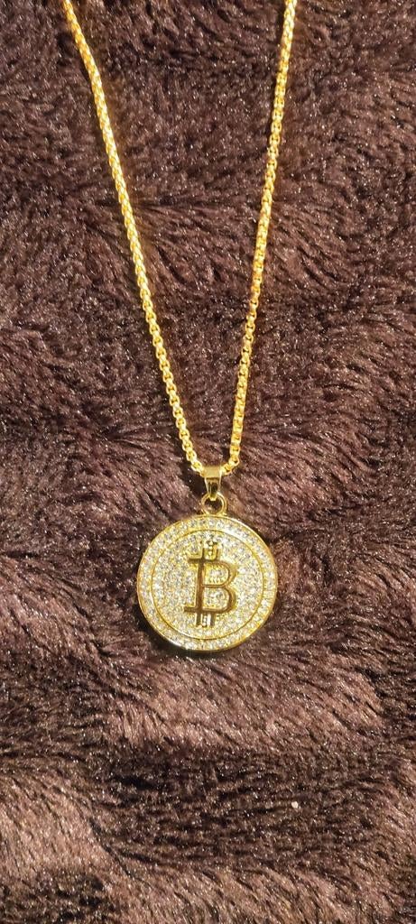 Superleuke en mooie  Ketting met Bitcoin munt, Postzegels en Munten, Munten | Nederland, Ophalen of Verzenden