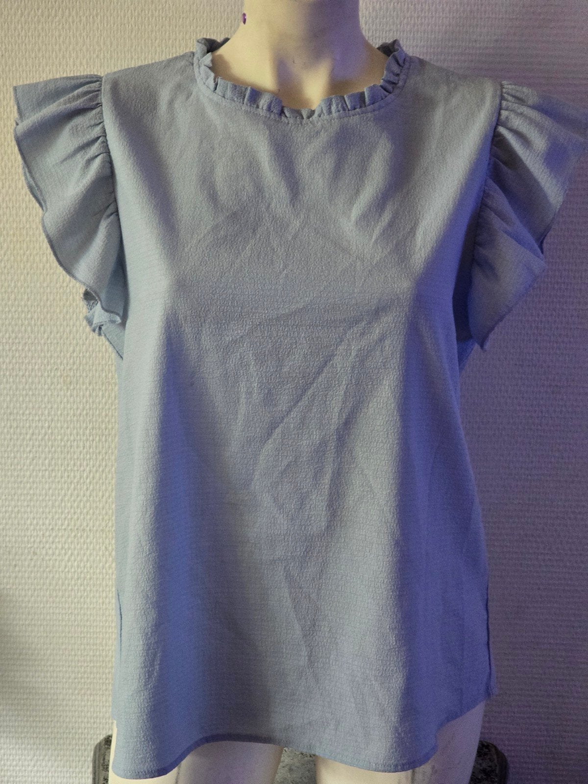Shein lichtblauwe t-shirt met ruches, maat XL, Blauw, Maat 46/48 (XL) of groter, Ophalen of Verzenden, Korte mouw