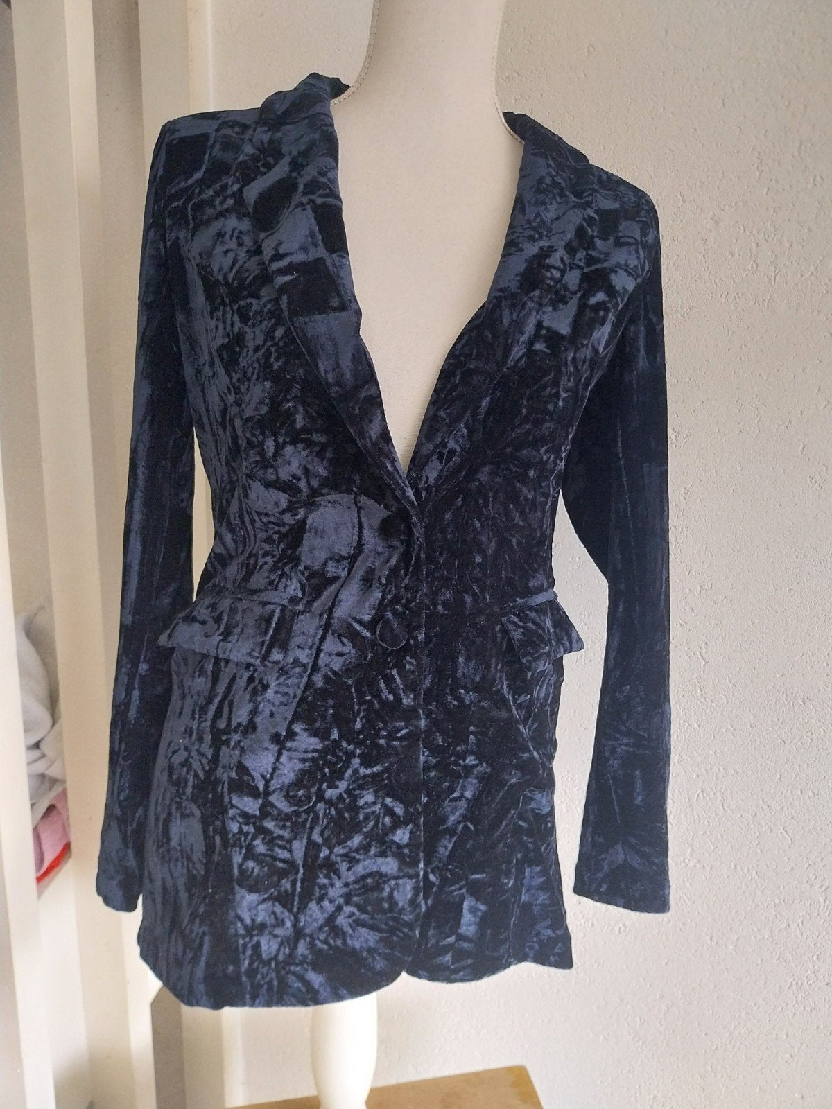 Donkerblauwe fluwelen blazer - Maat S/M, Freequent, Blauw, Ophalen of Verzenden, Zo goed als nieuw