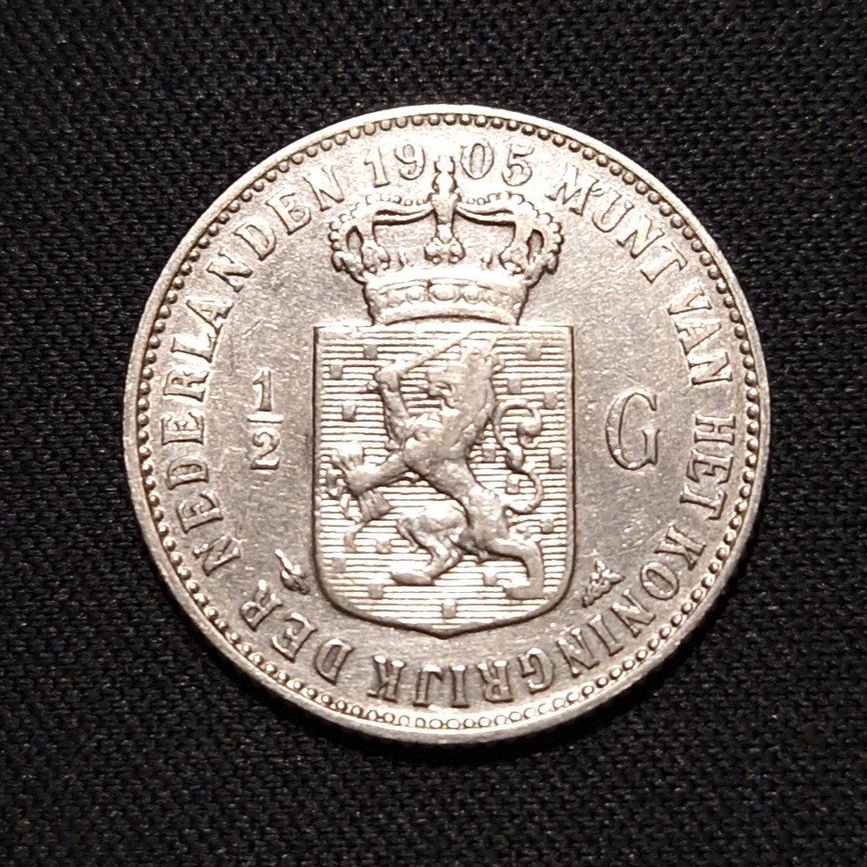1/2 gulden 1905, Postzegels en Munten, ½ gulden, Verzenden, Zilver, Koningin Wilhelmina